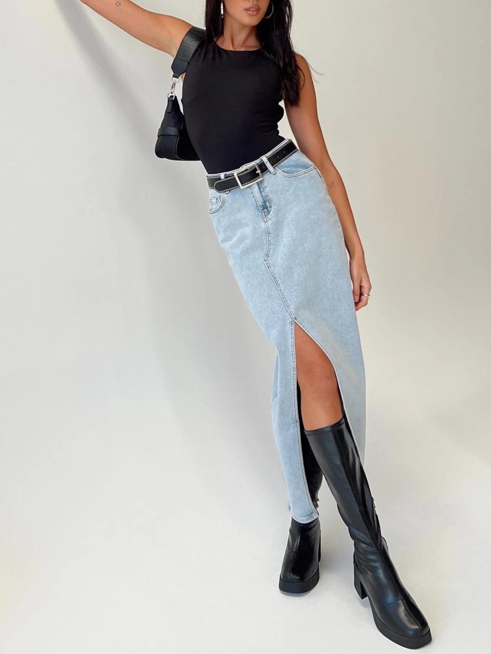 Princess Polly Maxi Denim Skirt with Slit